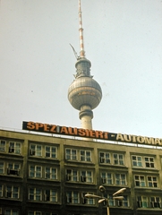 Germany, Berlin, Kelet-Berlin, Fernsehturm (TV torony) az Alexanderplatz felől., 1978, Fortepan, colorful, neon sign, TV tower, GDR, East-Berlin, Hermann Henselmann-design, Peter Behrens-design, Fortepan #8863