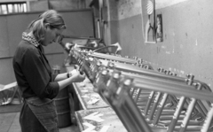 Hungary, Budapest XXI., Csepeli Kerékpár- és Varrógépgyár, kerékpárgyártó üzem., 1976, Urbán Tamás, bicycle, part, factory, working woman, Budapest, Fortepan #88774