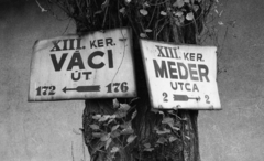 Hungary, Budapest XIII., Váci út - Meder utca sarok., 1976, Urbán Tamás, street name sign, Budapest, Fortepan #88885