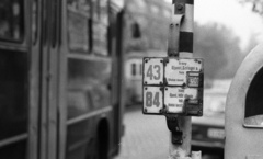 Hungary, Budapest XIII., Váci út., 1976, Urbán Tamás, bus stop, BKV-organisation, board, schedule, Budapest, bus, tram, Ikarus-brand, enamel sign, Fortepan #88889