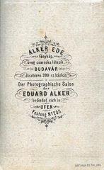 Magyarország, budai Vár, Budapest I., Dísz tér 200, Alkér Ede fénykép, üveg csarnoka. A felvétel 1864-ben készült., 1900, Mészöly Leonóra, műterem, fényképész, hátlap, Budapest, Fortepan #90037