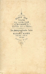 Magyarország, budai Vár, Budapest I., Dísz tér 200, Budavár, Alkér Ede fénykép, üveg csarnoka. A felvétel 1862-ben készült., 1900, Mészöly Leonóra, műterem, fényképész, hátlap, Budapest, Fortepan #90038