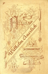 Románia,Erdély, Nagyszeben, Heltauergasse 53., Wilhelm Auerlich fényképész. A felvétel 1880-ban készült., 1900, Mészöly Leonóra, műterem, fényképész, hátlap, Fortepan #90041