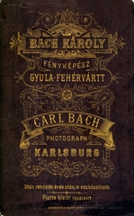 Románia,Erdély, Gyulafehérvár, Bach Károly fényképész. A felvétel 1880-ban készült., 1900, Mészöly Leonóra, műterem, fényképész, hátlap, Fortepan #90043