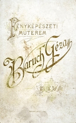 Románia,Erdély, Déva, Baruch Géza fényképészeti műterme. A felvétel 1888-ban készült., 1900, Mészöly Leonóra, műterem, fényképész, hátlap, Fortepan #90046