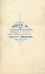 Magyarország, Pécs, Árucsarnok, Bayer Henrik műterme. A felvétel 1860-ban készült., 1900, Mészöly Leonóra, műterem, fényképész, hátlap, Fortepan #90047