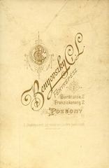 Szlovákia, Pozsony, Barát utca 2., Benyovszky C. L. fényképész. A felvétel 1895-ben készült., 1900, Mészöly Leonóra, műterem, fényképész, hátlap, Fortepan #90050