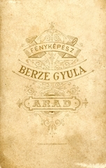 Románia,Erdély, Arad, Berze Gyula fényképész. A felvétel 1888-ban készült., 1900, Mészöly Leonóra, műterem, fényképész, hátlap, Fortepan #90054