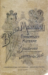 Magyarország, Budapest VII., Rákóczi (Kerepesi) út 56., Braun Menyhért fényképészeti műterme, 1910, Mészöly Leonóra, műterem, fényképész, hátlap, Budapest, Fortepan #90060