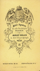 Magyarország, Budapest VII., Király utca 55., Bülch Ágoston fényképíró. A felvétel 1890-ben készült., 1900, Mészöly Leonóra, műterem, fényképész, hátlap, Budapest, Fortepan #90065