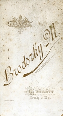 Magyarország, Győr, Ország út 27., Brodszky Miklós fényképész. A felvétel 1880-ban készült., 1900, Mészöly Leonóra, műterem, fényképész, hátlap, Fortepan #90069