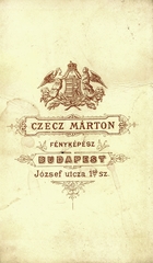 Magyarország, Budapest VIII., József utca 1., Czecz Márton fényképész. A felvétel 1880-ban készült., 1900, Mészöly Leonóra, műterem, fényképész, hátlap, Budapest, Fortepan #90082