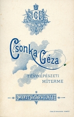 Románia,Erdély, Marosvásárhely, Csonka Géza fényképészeti műterme. A felvétel 1899-ben készült., 1900, Mészöly Leonóra, műterem, fényképész, hátlap, Fortepan #90088