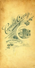 Románia,Erdély, Marosvásárhely, Kossuth Lajos utca, Csonka Géza fényképészeti műterme. A felvétel 1896-ban készült., 1900, Mészöly Leonóra, műterem, fényképész, hátlap, Fortepan #90091