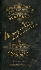 Magyarország, Budapest V., Erzsébet tér 7., Ellinger Illés fényképész (Borsos József utódja). A felvétel 1880-ban készült., 1900, Mészöly Leonóra, műterem, fényképész, hátlap, Budapest, Fortepan #90115