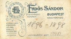 Magyarország, Budapest V., Károly körút 6., Erdős Sándor fényképészeti műterme. A felvétel 1898-ban készült., 1900, Mészöly Leonóra, műterem, fényképész, hátlap, Budapest, Fortepan #90119