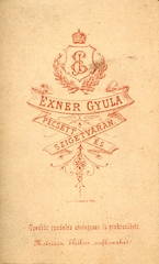 Magyarország, Pécs,Szigetvár, Exner Gyula fényképész. A felvétel 1875-ben készült., 1900, Mészöly Leonóra, műterem, fényképész, hátlap, Fortepan #90123