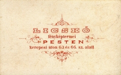 Magyarország, Budapest VIII.,Budapest VII., Rákóczi (Kerepesi) út 63. és 66., Licskó fényképész. A felvétel 1860-ban készült., 1900, Mészöly Leonóra, műterem, fényképész, hátlap, Budapest, Fortepan #90137