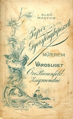 Magyarország, Városliget, Budapest XIV., Özv. Bienenfeld Zsigmondné műterme. A felvétel 1896-ban készült., 1900, Mészöly Leonóra, műterem, fényképész, hátlap, Budapest, Fortepan #90145