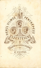 Magyarország, Szentes, Vásártér, Herzl Vilmos fényképész. A felvétel 1875-ben készült., 1900, Mészöly Leonóra, műterem, fényképész, hátlap, Fortepan #90153