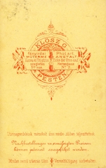 Magyarország, Budapest V., Régi posta (Korona utca) - Petőfi Sándor (Uri) utca, 2. Sz., Klösz György fényképész. A felvétel 1871-ben készült., 1900, Mészöly Leonóra, műterem, fényképész, hátlap, Budapest, Fortepan #90162