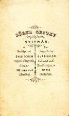 Szlovákia, Nyitra, Megyeház utca 443., Löger Gustav fényképészete. A felvétel 1860-ban készült., 1900, Mészöly Leonóra, műterem, fényképész, hátlap, Fortepan #90164