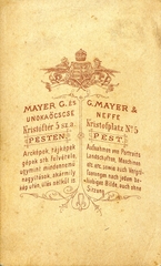 Magyarország, Budapest V., Kristóf tér 5., Mayer G. és unokaöccse, fényképészek. A felvétel 1860-ban készült., 1900, Mészöly Leonóra, műterem, fényképész, hátlap, Budapest, Fortepan #90170