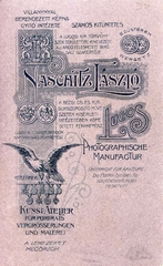 Románia,Erdély, Lugos, Naschnitz László villannyal berendezett képnagyító intézete., 1902, Mészöly Leonóra, műterem, fényképész, hátlap, Fortepan #90172