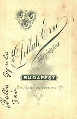 Magyarország, Budapest I., Hattyú utca 17., Pollak Ernő fényképész., 1900, Mészöly Leonóra, műterem, fényképész, hátlap, Budapest, Fortepan #90173