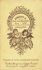 Magyarország, Budapest VII., Király utca 61., Schöfft Károly fényképész. A felvétel 1870-ben készült., 1900, Mészöly Leonóra, műterem, fényképész, hátlap, Budapest, Fortepan #90175