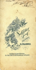 Szerbia, Újpalánka, Schlotter Josef fényképész., 1905, Mészöly Leonóra, műterem, fényképész, hátlap, Fortepan #90177