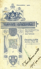 Szlovákia, Érsekújvár, Árpád utca 58., Vasas Sándor fényképész., 1907, Mészöly Leonóra, műterem, fényképész, hátlap, üzenet, Fortepan #90184