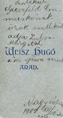 Románia,Erdély, Arad, Weisz Hugó fényképész., 1905, Mészöly Leonóra, műterem, fényképész, hátlap, Fortepan #90185