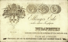 Magyarország, Budapest V., Petőfi Sándor (Koronaherceg) utca - Régi posta (Korona utca) sarkán, Ellinger Ede fényképész., 1900, Mészöly Leonóra, műterem, fényképész, hátlap, Budapest, Fortepan #90186