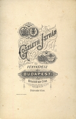 Magyarország, Budapest V., Kristóf tér 3., Goszleth István fényképész. A felvétel 1885-ben készült., 1900, Mészöly Leonóra, műterem, fényképész, hátlap, Budapest, Fortepan #90209