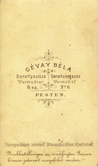 Magyarország, Budapest V., Dorottya utca 6., Gévay Béla fényképész. A felvétel 1868-ban készült., 1900, Mészöly Leonóra, műterem, fényképész, hátlap, Budapest, Fortepan #90213