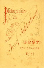 Magyarország, Budapest VII., Király utca 41., Josef Achtzehner fényképész. A felvétel 1870-ben készült., 1900, Mészöly Leonóra, műterem, fényképész, hátlap, Budapest, Fortepan #90239