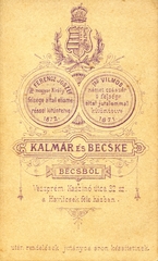 Magyarország, Veszprém, Kaszinó utca 32., Kalmár és Becske fényképészek. A felvétel 1871-ben készült., 1900, Mészöly Leonóra, műterem, fényképész, hátlap, Fortepan #90241