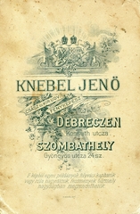 Magyarország, Debrecen,Szombathely, Kossuth utca, Gyöngyös utca 24., Knébel Jenő fényképész. A felvétel 1896-ban készült., 1900, Mészöly Leonóra, műterem, fényképész, hátlap, Fortepan #90255