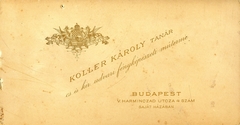 Magyarország, Budapest V., Harmincad utca 4., Koller Károly tanár, fényképészeti műterme. A felvétel 1886-ban készült., 1900, Mészöly Leonóra, műterem, fényképész, hátlap, Budapest, Fortepan #90259