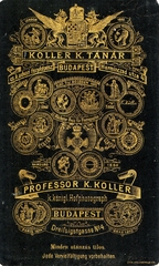 Magyarország, Budapest V., Harmincad utca 4., Koller Károly tanár, fényképész. A felvétel 1880-ban készült., 1900, Mészöly Leonóra, műterem, fényképész, hátlap, Budapest, Fortepan #90263