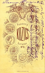 Szlovákia, Pozsony, Sétatér 9., Kozics fényképész. A felvétel 1881-ben készült., 1900, Mészöly Leonóra, műterem, fényképész, hátlap, Fortepan #90269