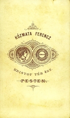 Magyarország, Budapest V., Kristóf tér 4., Kózmata Ferencz fényképész. A felvétel 1868-ban készült., 1900, Mészöly Leonóra, műterem, fényképész, hátlap, Budapest, Fortepan #90270