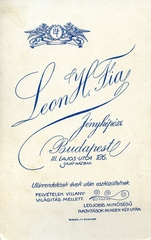 Magyarország, Budapest III., Lajos utca 126., Leon H. fia fényképész., 1910, Mészöly Leonóra, műterem, fényképész, hátlap, Budapest, Fortepan #90284