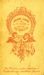 Magyarország, Nagykanizsa, Julius Lingg fényképész. A felvétel 1881-ben készült., 1900, Mészöly Leonóra, műterem, fényképész, hátlap, Fortepan #90294