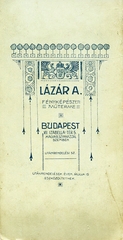 Magyarország, Budapest VII., Izabella tér 5., Lázár A. fényképészeti műterme., 1900, Mészöly Leonóra, műterem, fényképész, hátlap, Budapest, Fortepan #90299