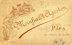 Magyarország, Pápa, Új utca 121., Meinhardt Ágoston fényképész. A felvétel 1898-ban készült., 1900, Mészöly Leonóra, műterem, fényképész, hátlap, Fortepan #90307