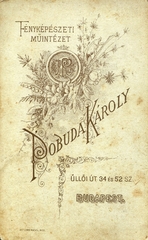 Magyarország, Budapest VIII., Üllői út 34. és 52., Pobuda Károly fényképészeti műintézete. A felvétel 1890-ben készült., 1900, Mészöly Leonóra, műterem, fényképész, hátlap, Budapest, Fortepan #90325