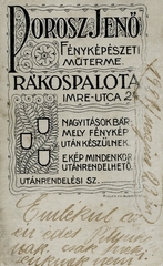 Magyarország, Budapest XV., Imre utca 24., Porosz Jenő fényképészeti műterme., 1918, Mészöly Leonóra, műterem, fényképész, hátlap, Budapest, Fortepan #90328