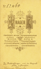 Magyarország, Budapest I., Fő utca, Prager J. fényképész. A felvétel 1872-ben készült., 1900, Mészöly Leonóra, műterem, fényképész, hátlap, Budapest, Fortepan #90332